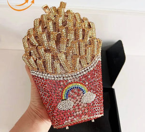 French Fry Love Cute French Fry design diamond studded clutch for women PANI001DCFF