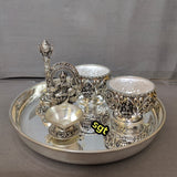 Sindu Bairavi , elegant Full set impressive Antique Finish German Silver Thali Combo Set-SILI001PTS