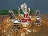 Full Set German Silver Tray with Pure Silver coated Maha Lakshmi idol and antique finish  Gajalakshmi  Kamakshi  Diyas-SILI001PCB