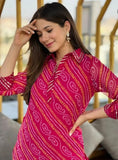 Beautiful Pink Collar bandhani  lehriya kurta set for women -FOF001PK