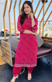 Beautiful Pink Collar bandhani  lehriya kurta set for women -FOF001PK