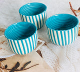 Blue and White Stripes Design Ceramic Bowls Set of 3 -LR001BS