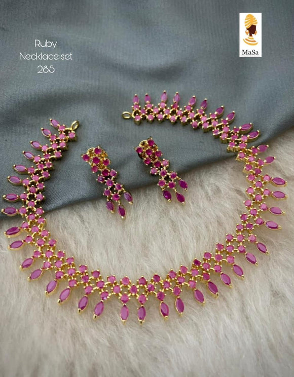 22K Gold Ruby Necklace & Drop Earrings Set - 235-235-GS3846 in 38.000 Grams