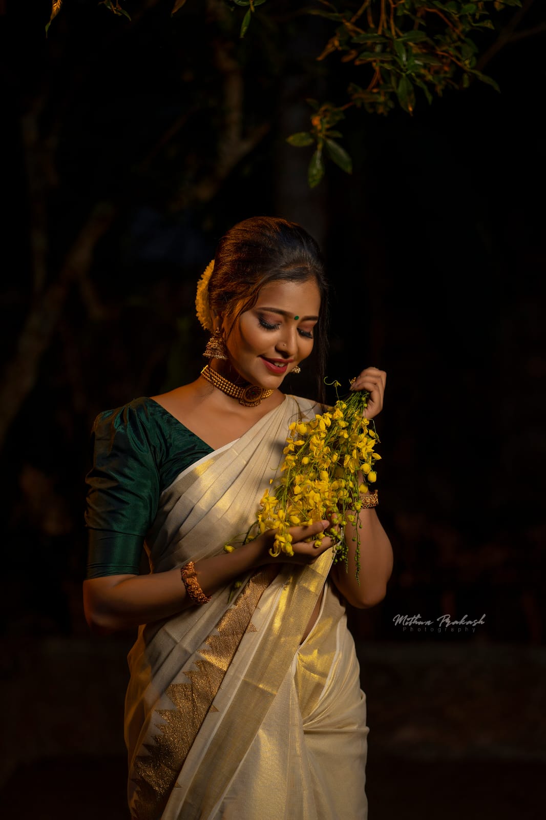 Warli Hand Painted Kerala Kasavu Saree - Ekatva