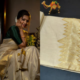 Elegant Kerala Style Vishu Special golden   tissue saree for women -SAHE001GT