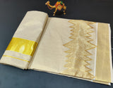 Elegant Kerala Style Vishu Special golden   tissue saree for women -SAHE001GT