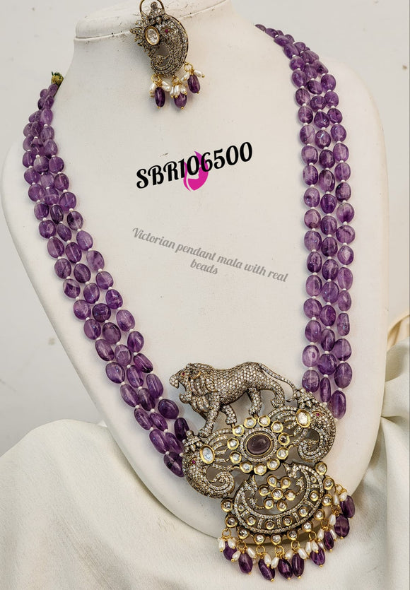 AC01-4855-23 Purple Pearls & Crystal Long Necklace - Allie-Coosh