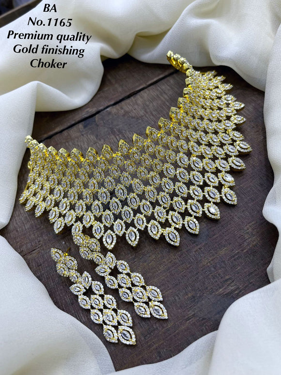 White stone studded Premium Quality Gold Finish Choker Necklace Set fo –