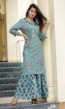 NEW Blue RAYON KURTI WITH SHARARA