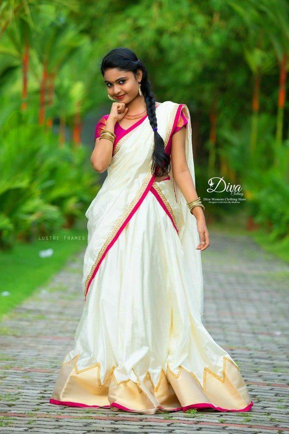 Pin by SANTHI KRISHNA on kerala saree | Kerala saree blouse designs, Half  saree lehenga, Half saree designs
