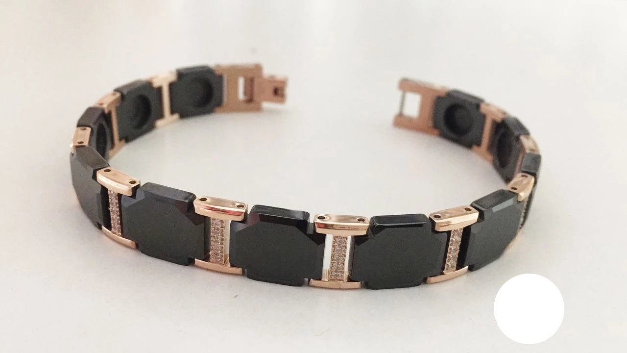 Black watch strap type platinum plated bracelet with black ceramic -