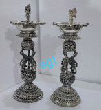 KESARI, PAIR OF 2  ANTIQUE FINISH GERMAN SILVER DEEPAM -SGTSL001K