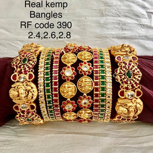 PRATIBA, GOLD FINISH REAL KEMP BRIDAL BANGLES SET FOR WOMEN -ARTBS001P